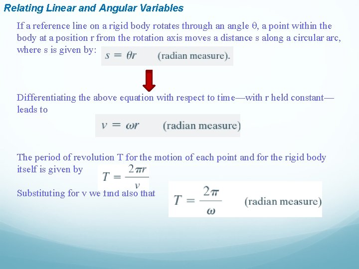 Relating Linear and Angular Variables If a reference line on a rigid body rotates