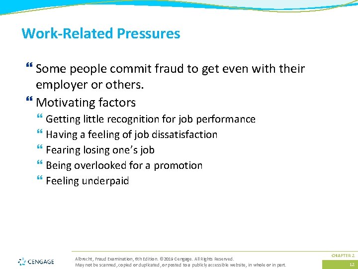 Work-Related Pressures } Some people commit fraud to get even with their employer or