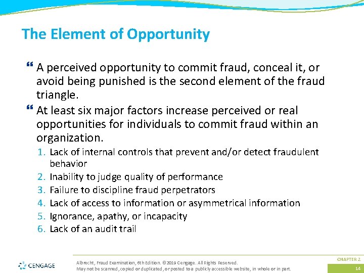 The Element of Opportunity } A perceived opportunity to commit fraud, conceal it, or