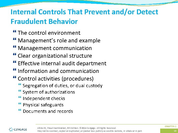 Internal Controls That Prevent and/or Detect Fraudulent Behavior } The control environment } Management’s