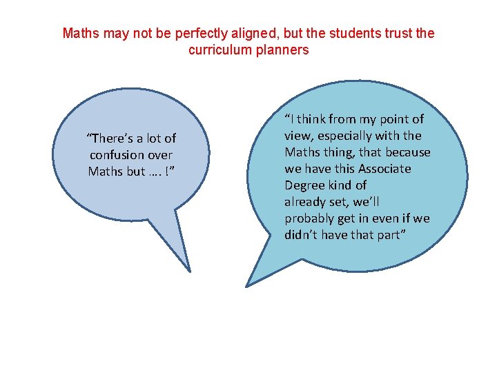 Maths may not be perfectly aligned, but the students trust the curriculum planners “There’s