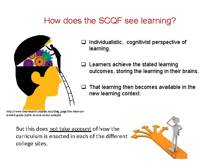 How does the SCQF see learning? q Individualistic, cognitivist perspective of learning. q Learners