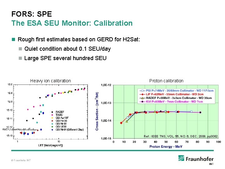 FORS: SPE The ESA SEU Monitor: Calibration n Rough first estimates based on GERD