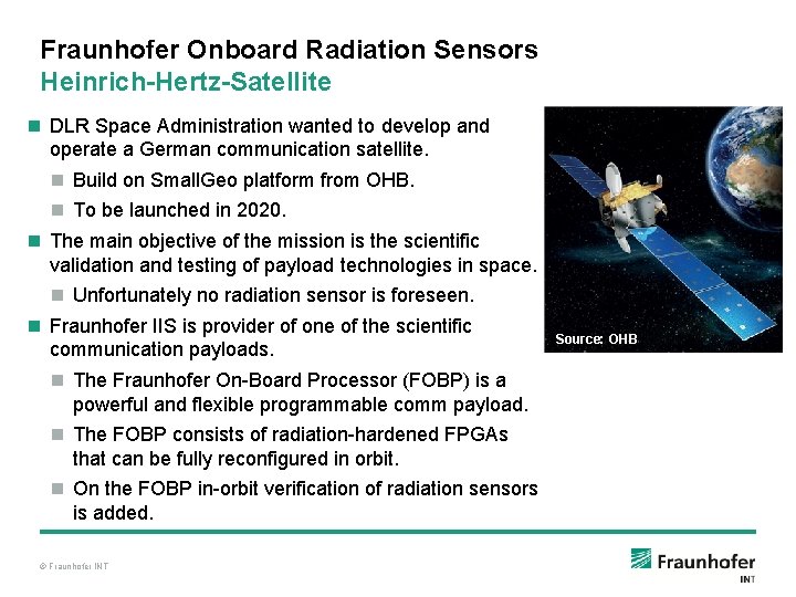 Fraunhofer Onboard Radiation Sensors Heinrich-Hertz-Satellite n DLR Space Administration wanted to develop and operate