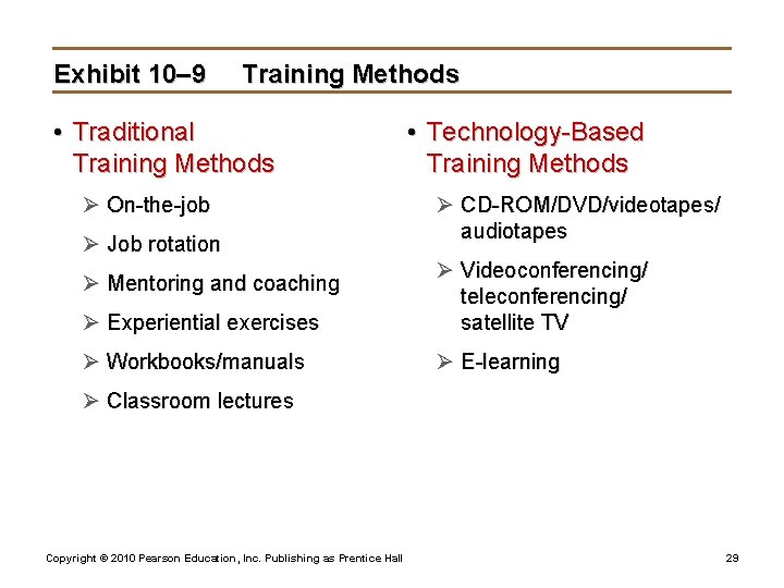 Exhibit 10– 9 Training Methods • Traditional Training Methods Ø On-the-job Ø Job rotation