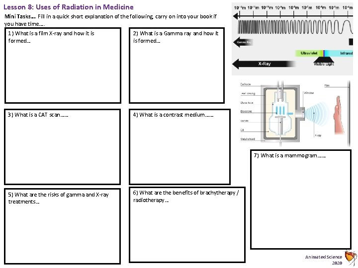 Lesson 8: Uses of Radiation in Medicine Mini Tasks…. Fill in a quick short