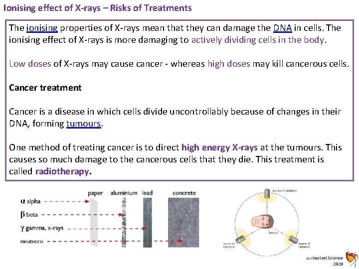 Ionising effect of X-rays – Risks of Treatments The ionising properties of X-rays mean