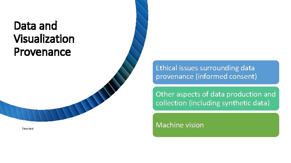 Data and Visualization Provenance Ethical issues surrounding data provenance (informed consent) Other aspects of Data and Visualization Provenance Ethical issues surrounding data provenance (informed consent) Other aspects of