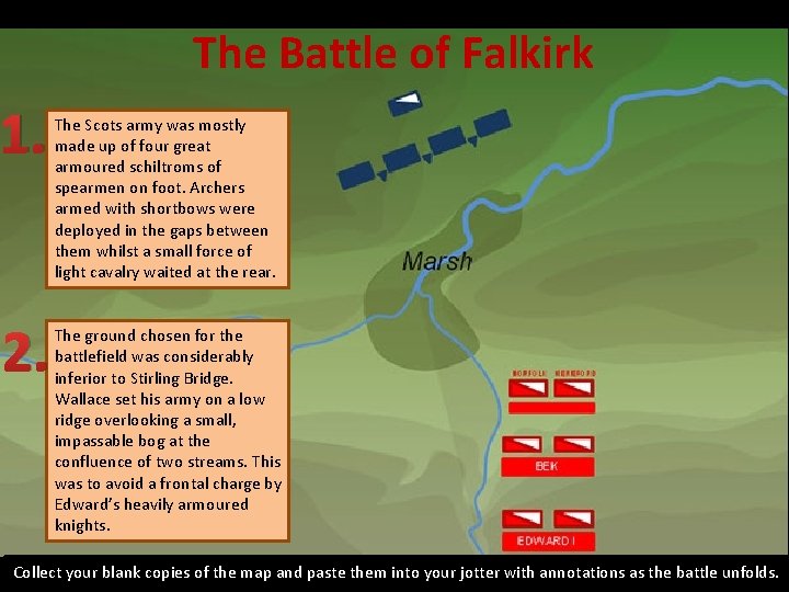 The Battle of Falkirk 1. 2. The Scots army was mostly made up of