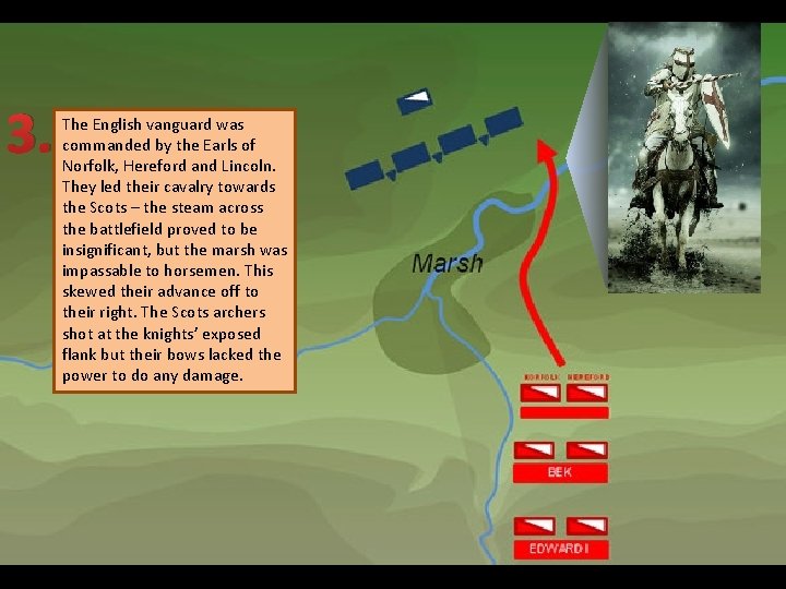 3. The English vanguard was commanded by the Earls of Norfolk, Hereford and Lincoln.