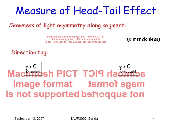 Measure of Head-Tail Effect Skewness of light asymmetry along segment: (dimensionless) Direction tag: <