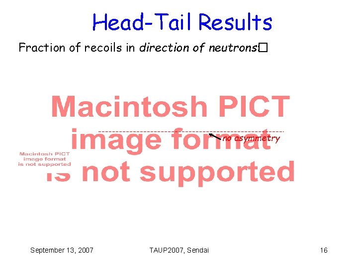 Head-Tail Results Fraction of recoils in direction of neutrons� : no asymmetry September 13,