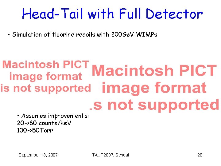 Head-Tail with Full Detector • Simulation of fluorine recoils with 200 Ge. V WIMPs