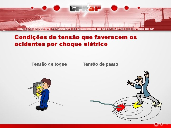 Condições de tensão que favorecem os acidentes por choque elétrico Tensão de toque Tensão