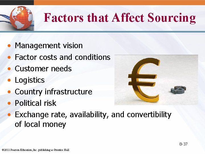 Factors that Affect Sourcing • • Management vision Factor costs and conditions Customer needs