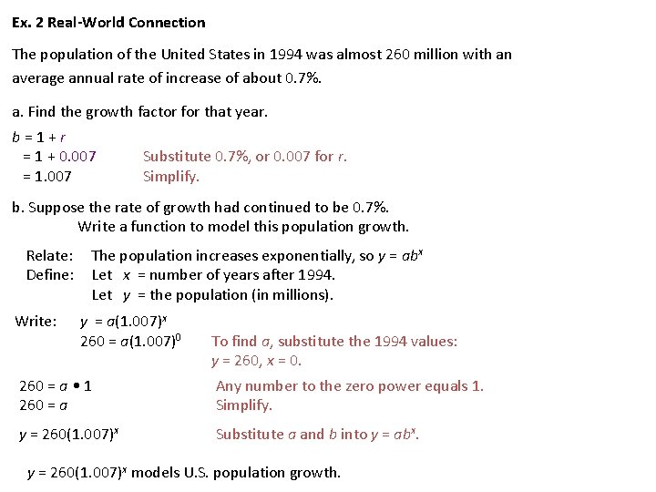 Ex. 2 Real-World Connection The population of the United States in 1994 was almost Ex. 2 Real-World Connection The population of the United States in 1994 was almost