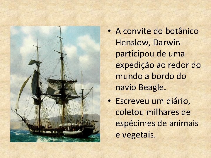  • A convite do botânico Henslow, Darwin participou de uma expedição ao redor