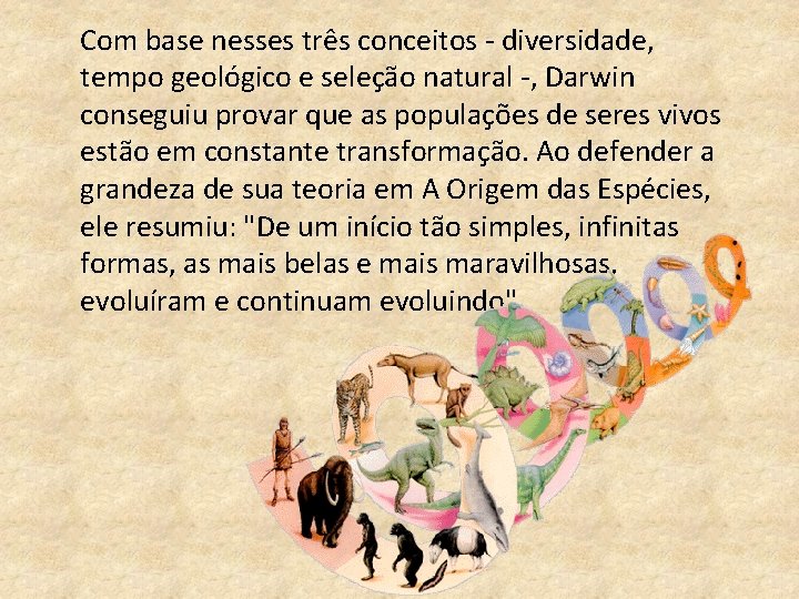 Com base nesses três conceitos - diversidade, tempo geológico e seleção natural -, Darwin