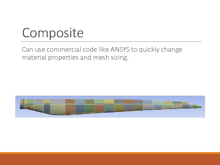 Composite Can use commercial code like ANSYS to quickly change material properties and mesh