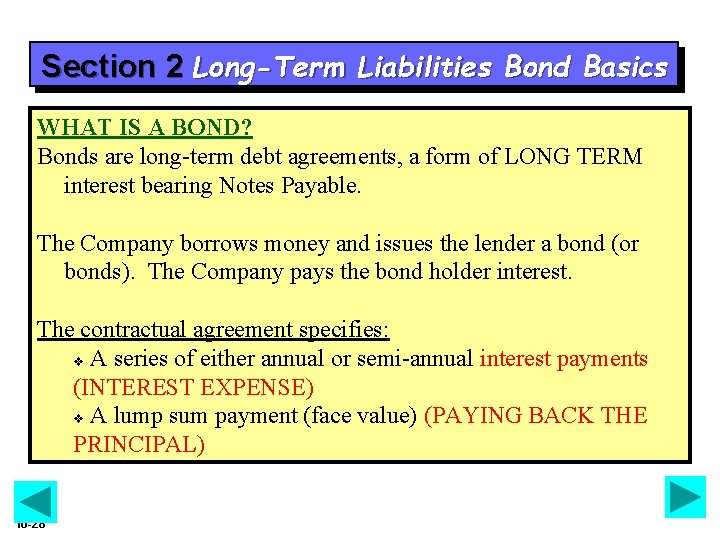 Section 2 Long-Term Liabilities Bond Basics WHAT IS A BOND? Bonds are long-term debt