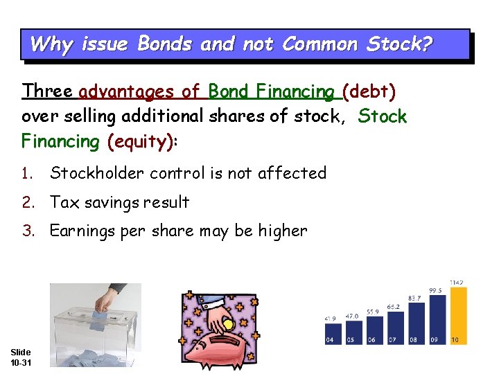 Why issue Bonds and not Common Stock? Three advantages of Bond Financing (debt) over