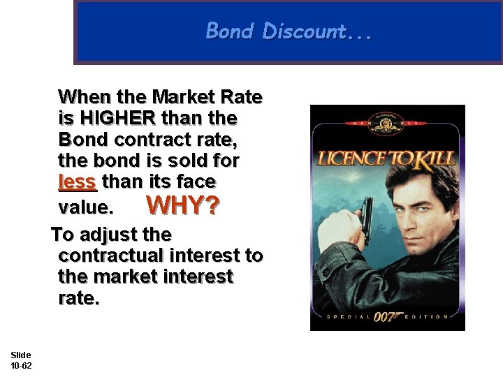 Bond Discount. . . When the Market Rate is HIGHER than the Bond contract
