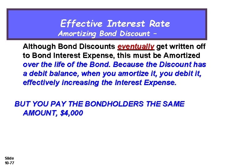 Effective Interest Rate Amortizing Bond Discount – Although Bond Discounts eventually get written off