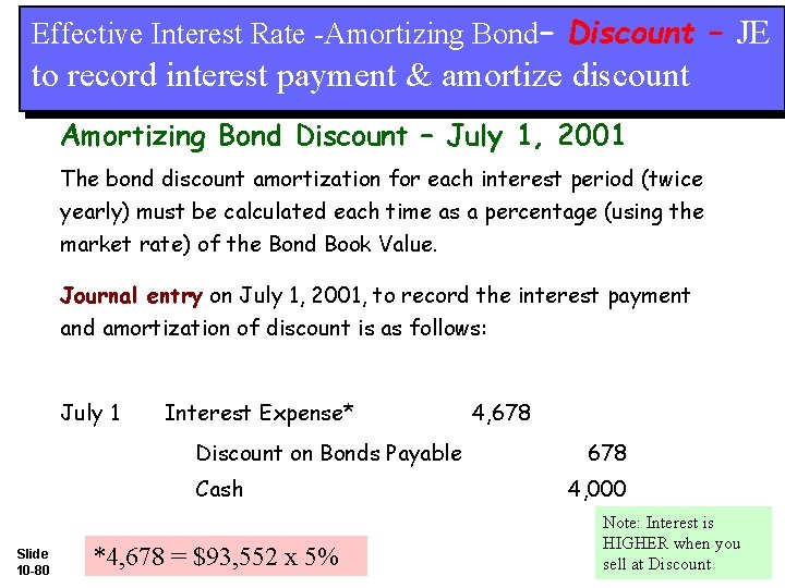 Effective Interest Rate -Amortizing Bond– Discount – JE to record interest payment & amortize