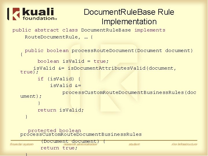 Document. Rule. Base Rule Implementation public abstract class Document. Rule. Base implements Route. Document.