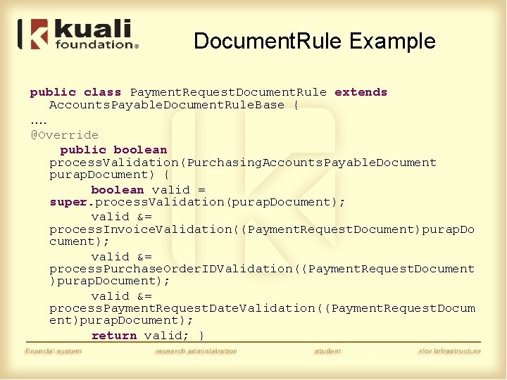 Document. Rule Example public class Payment. Request. Document. Rule extends Accounts. Payable. Document. Rule.