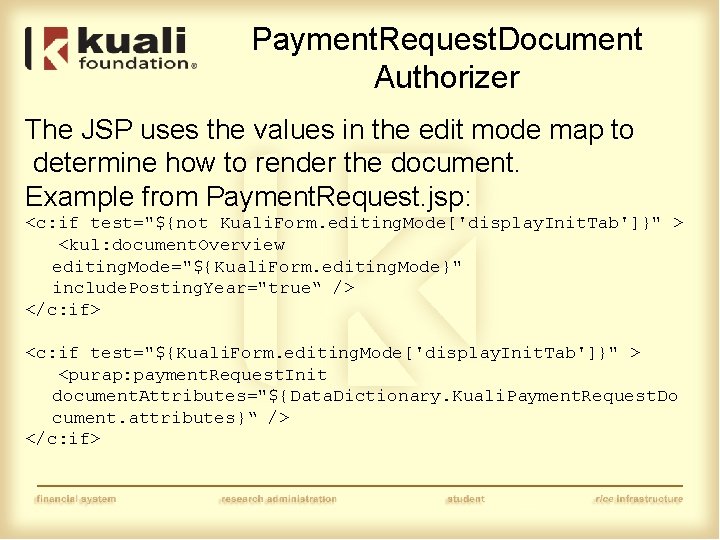 Payment. Request. Document Authorizer The JSP uses the values in the edit mode map