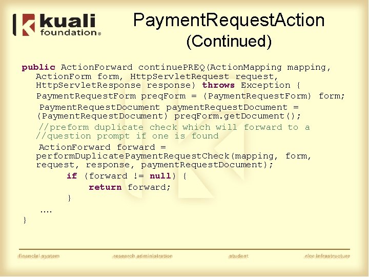 Payment. Request. Action (Continued) public Action. Forward continue. PREQ(Action. Mapping mapping, Action. Form form,