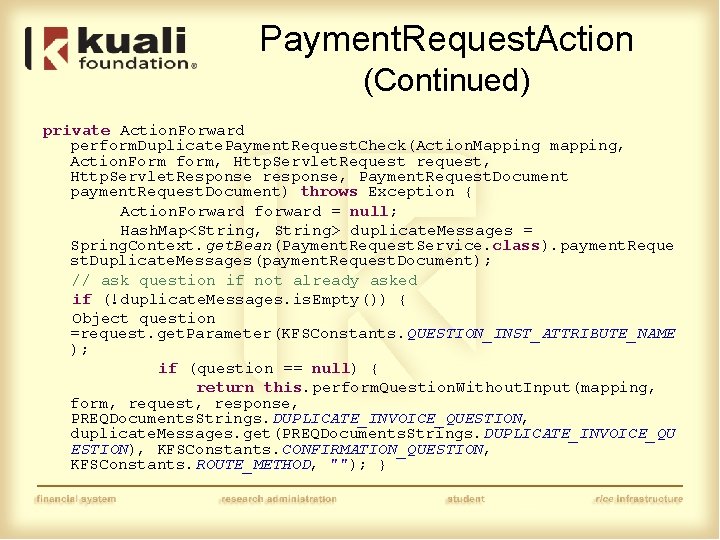 Payment. Request. Action (Continued) private Action. Forward perform. Duplicate. Payment. Request. Check(Action. Mapping mapping,