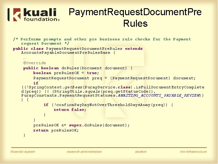 Payment. Request. Document. Pre Rules /* Performs prompts and other pre business rule checks
