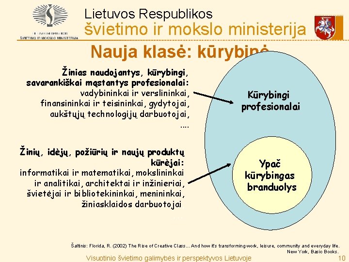 Lietuvos Respublikos švietimo ir mokslo ministerija Nauja klasė: kūrybinė Žinias naudojantys, kūrybingi, savarankiškai mąstantys