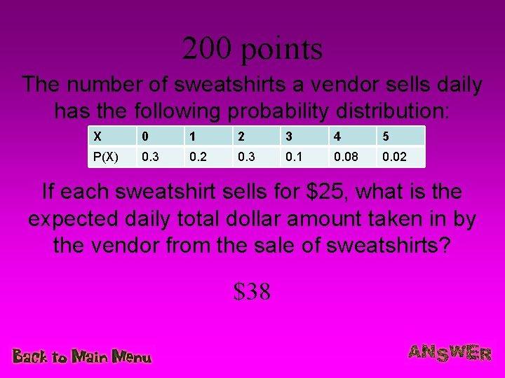 200 points The number of sweatshirts a vendor sells daily has the following probability