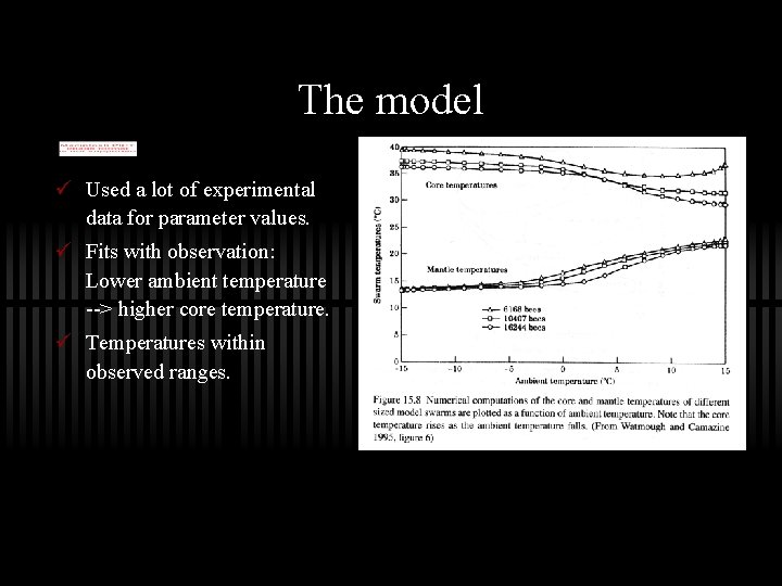 The model ü Used a lot of experimental data for parameter values. ü Fits