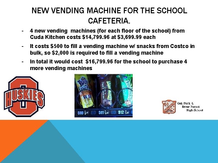 NEW VENDING MACHINE FOR THE SCHOOL CAFETERIA. - 4 new vending machines (for each