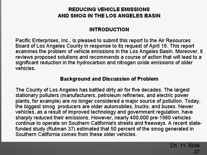 Analytical Report— Manuscript Format REDUCING VEHICLE EMISSIONS AND SMOG IN THE LOS ANGELES BASIN