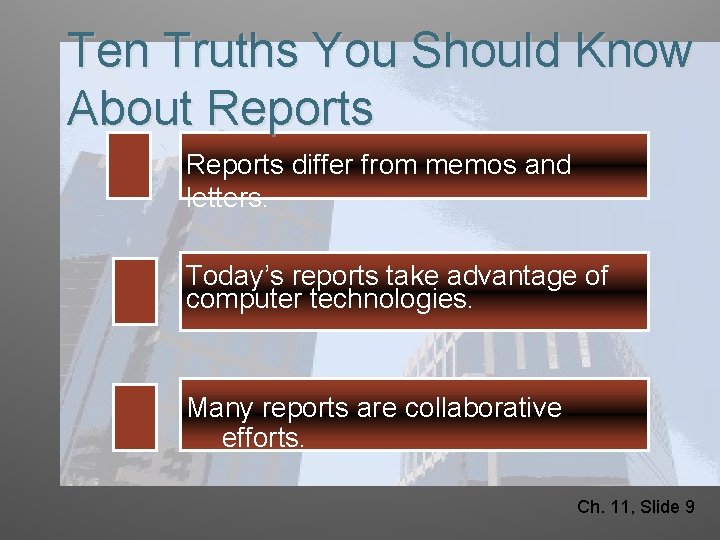 Ten Truths You Should Know About Reports differ from memos and letters. Today’s reports
