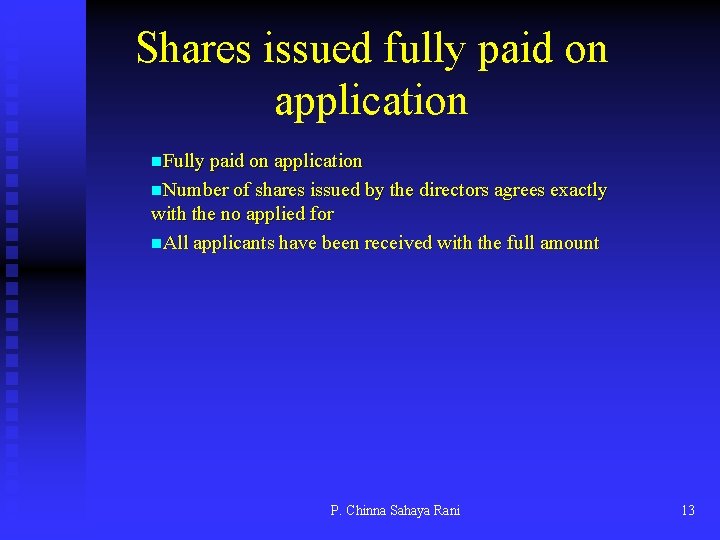 Shares issued fully paid on application n. Fully paid on application n. Number of