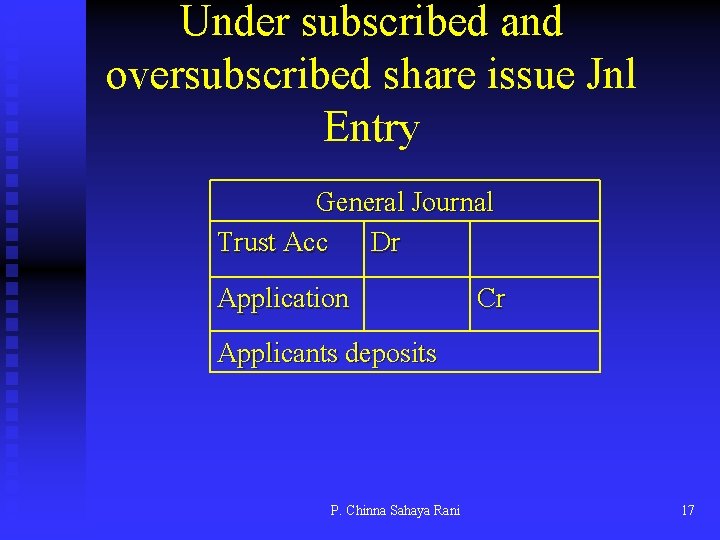 Under subscribed and oversubscribed share issue Jnl Entry General Journal Trust Acc Dr Application