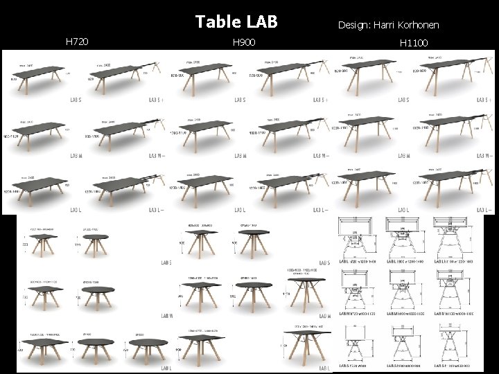 Table LAB H 720 H 900 Design: Harri Korhonen H 1100 