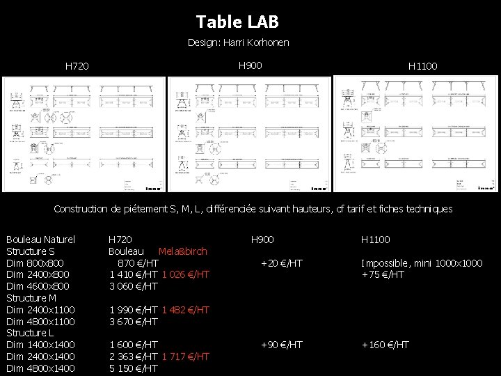 Table LAB Design: Harri Korhonen H 900 H 720 H 1100 Construction de piétement
