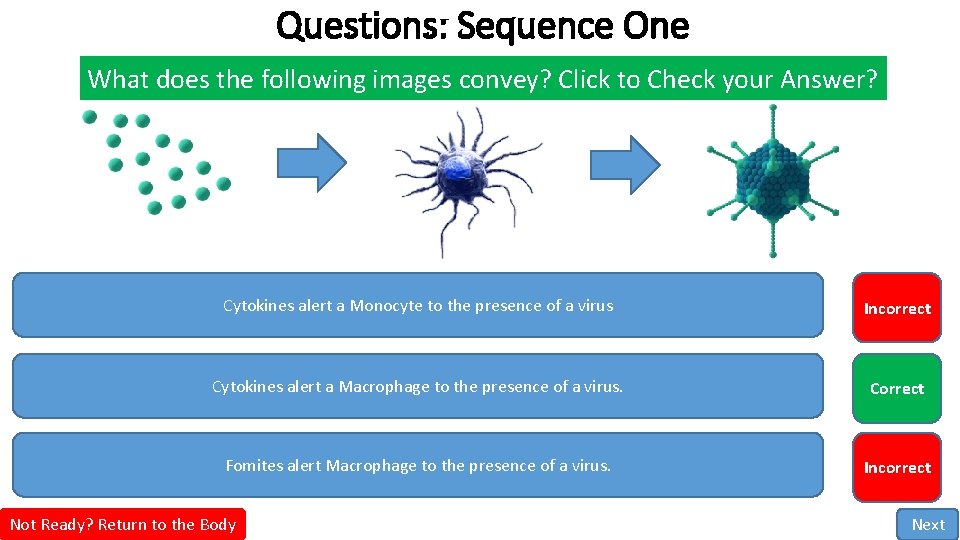 Questions: Sequence One What does the following images convey? Click to Check your Answer? Questions: Sequence One What does the following images convey? Click to Check your Answer?