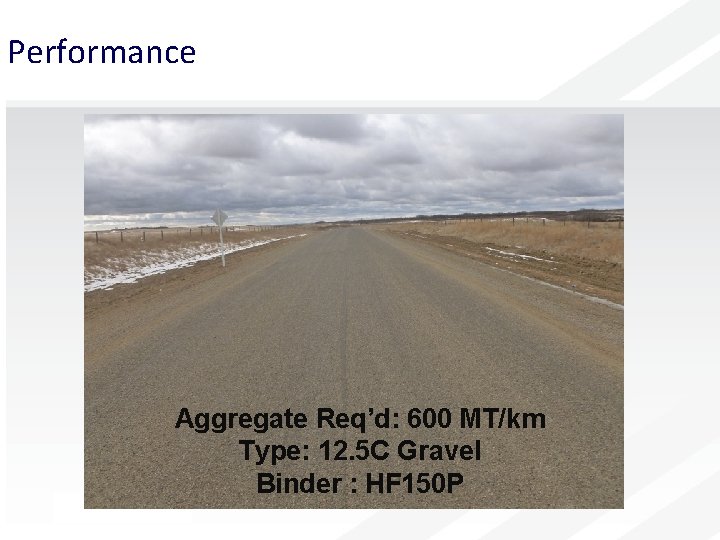 Performance Aggregate Req’d: 600 MT/km Type: 12. 5 C Gravel Binder : HF 150