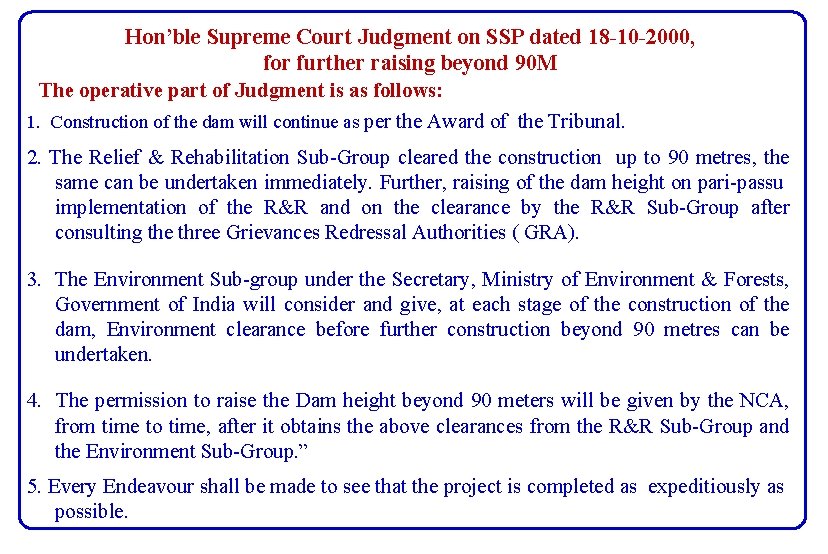 Hon’ble Supreme Court Judgment on SSP dated 18 -10 -2000, for further raising beyond
