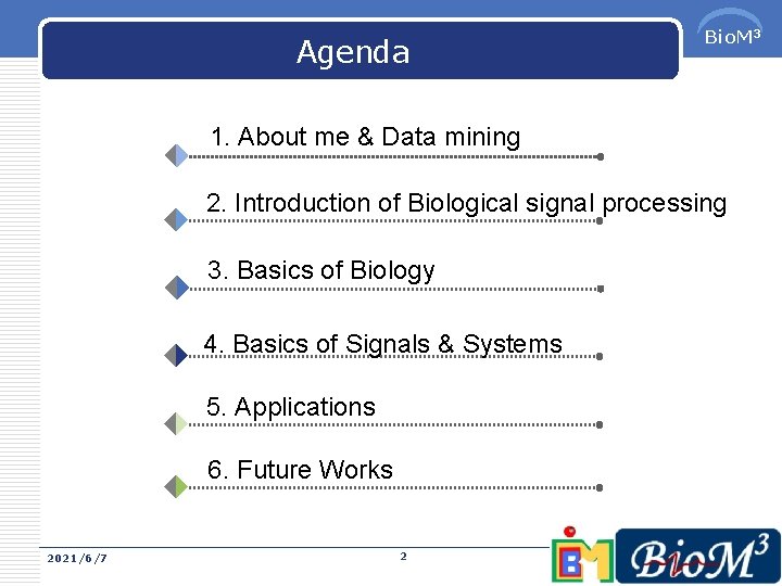 Agenda Bio. M 3 1. About me & Data mining 2. Introduction of Biological