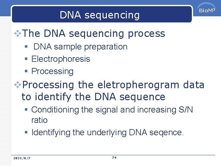 DNA sequencing Bio. M 3 v. The DNA sequencing process § DNA sample preparation