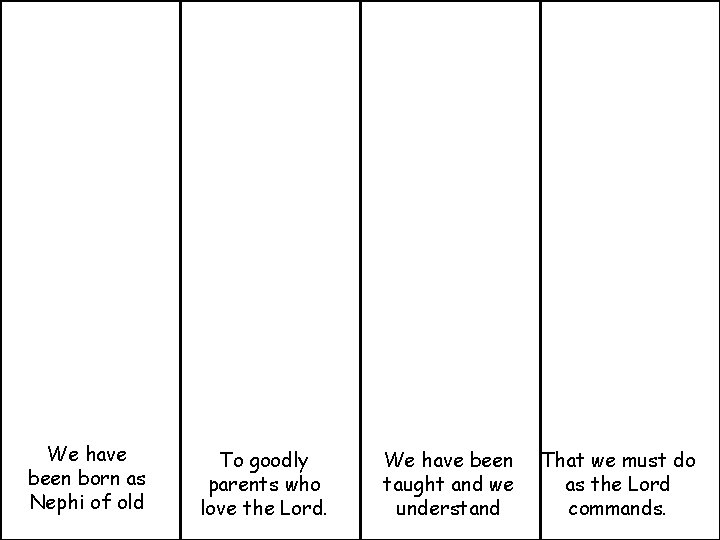 We have been born as Nephi of old To goodly parents who love the